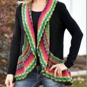 Multicolor crochet black cardigan. Size small