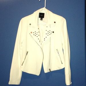Cream studded motorcycle jacket. Leather.