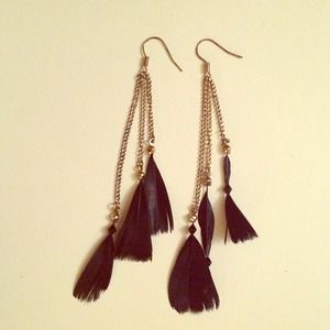 Gold and black feather earrings