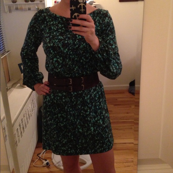 Trina Turk teal and brown dress