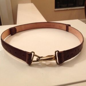 Brown leather adjustable ostrich pattern belt