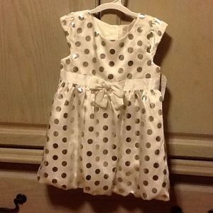 Toddler cute white with silver polka dots dress