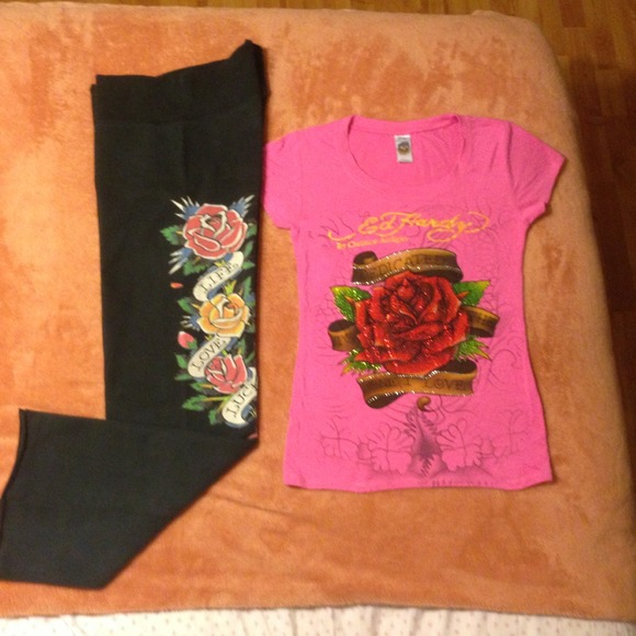 Ed Hardy shirt (M) and sweatpants/lounge pants (S)