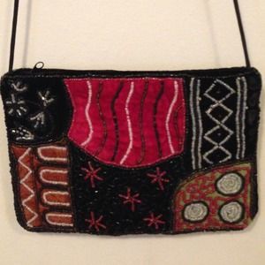 Small black velvet beaded purse
