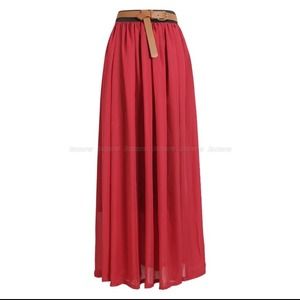 Retro Long Elastic Waist Red Maxi Dress Skirt.