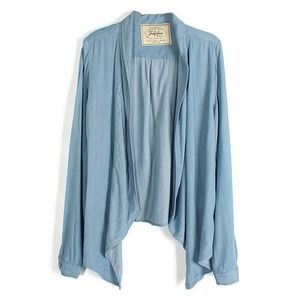 Open Front Irregular Drape Soft Denim Jacket