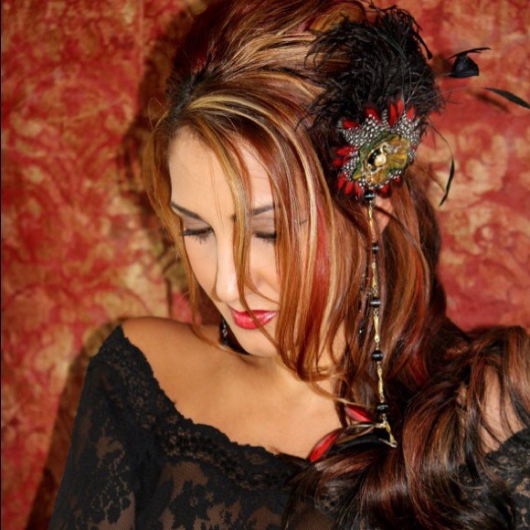 SOLD. Red & black feather fascinator