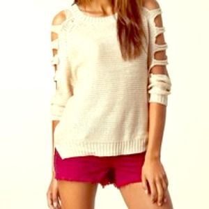 Pippa Lynn white sweater with cut out sleeves
