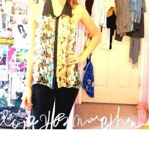Neon floral chiffon hi-lo collared tank