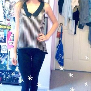 hi-lo striped chiffon top with studded collar