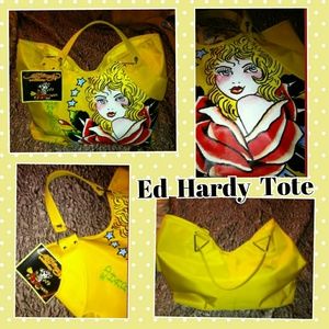 New Authentic Ed Hardy Veronica Yellow Tote