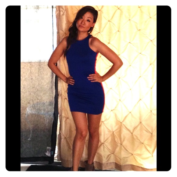 Nasty Gal  Dresses & Skirts - Sold Blue dress with coral stripe n tan back
