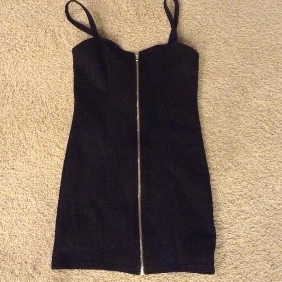 Front Zipper Black Dress