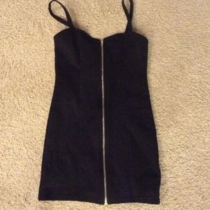 Front Zipper Black Dress