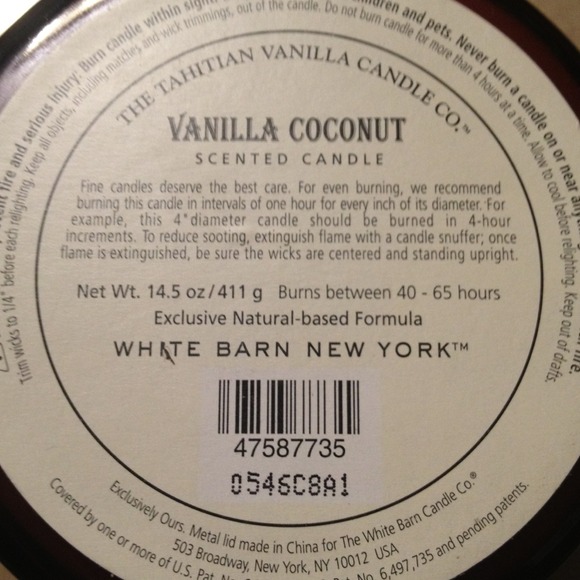 New! Vanilla coconut candle. White barn candle co. 14.5 oz from Esther