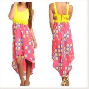 NWT Yellow & Pink High Low Dress!!