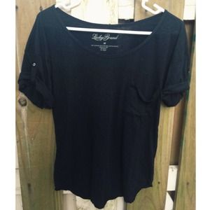 Lucky Brand 🍀 Black Wide Neck Off Shoulder Tshirt