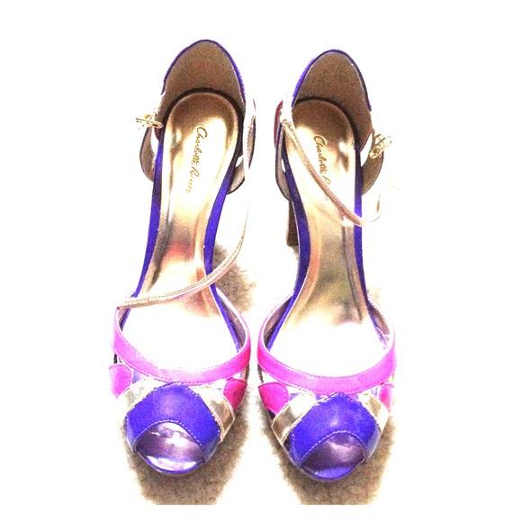 Purple pink and gold high heel sandals