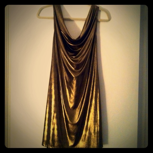 Gold shift cowl neck dress