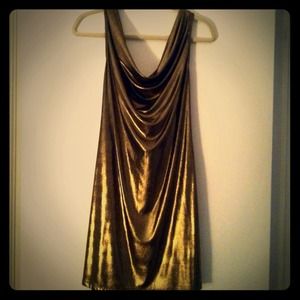 Gold shift cowl neck dress