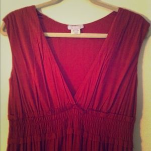 Tomato red knee length smocked day dress