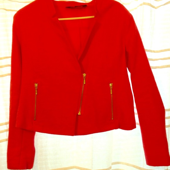 bright coral tweed blazer