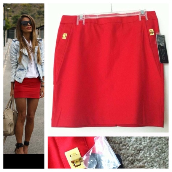 Red Dalia Collection 4th of July skirt w/gold