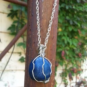 Blue wire wrapped gemstone necklace!