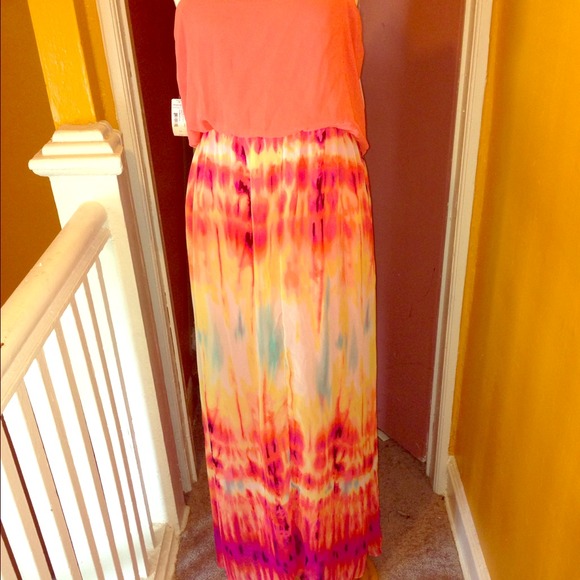 coral and multi coral maxi dress