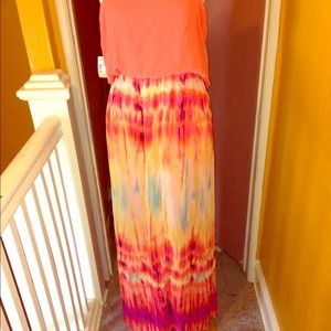 coral and multi coral maxi dress