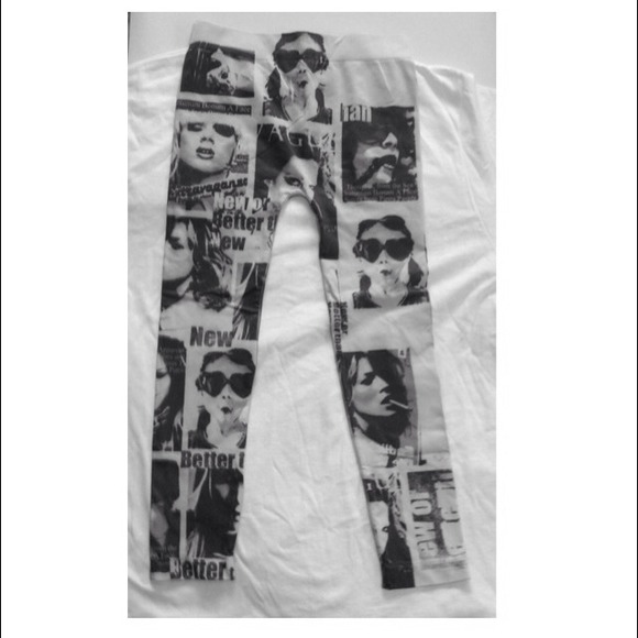 Black and White Newsprint Fashion Leggings NWOT