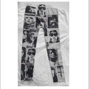 Black and White Newsprint Fashion Leggings NWOT