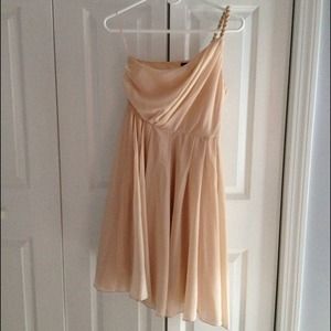 light pink one shoulder, knee length dress