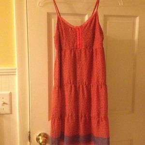 Orange flower dress with a blue stripe