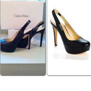 Calvin Klein leather black platform pumps