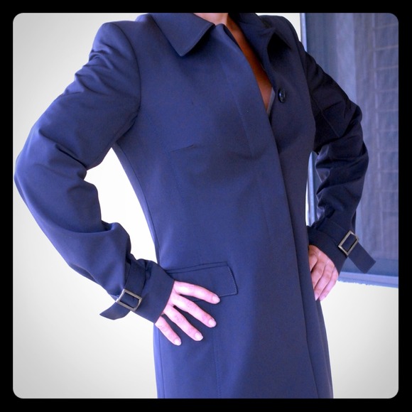 Dark brown raincoat.