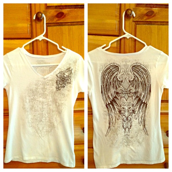 White V-neck Graphic Fleur De Lis T-shirt