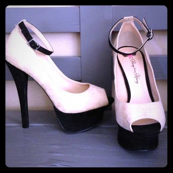 Cream and black heels