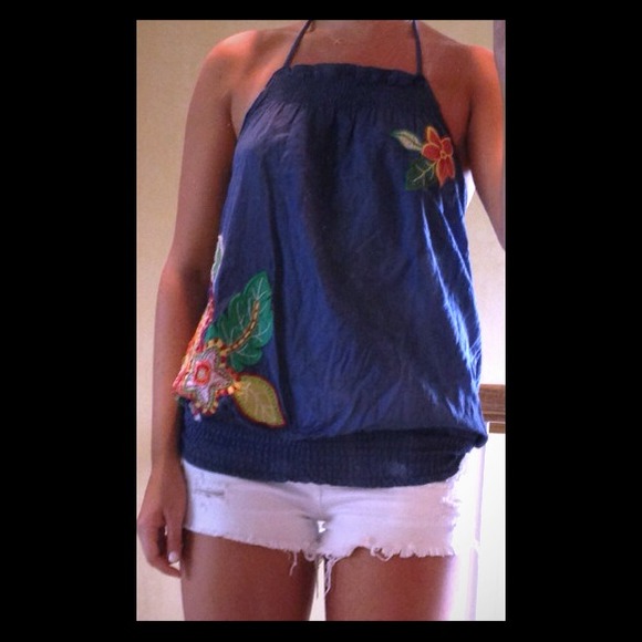 Blue hippie-style halter tank