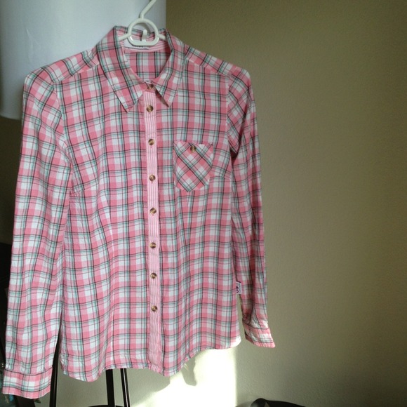 Pink and mint plaid button up shirt - Picture 1 of 3