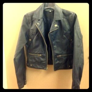 Navy Blue Leather Jacket