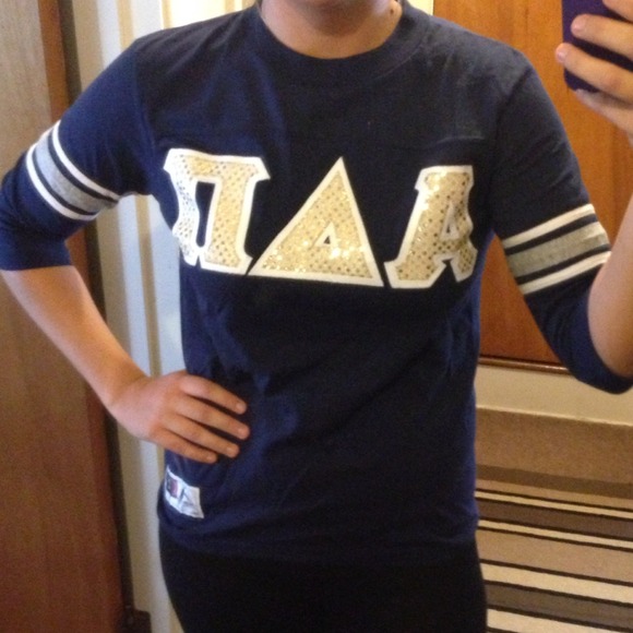 Adpi gold sparkles, blue baseball tee