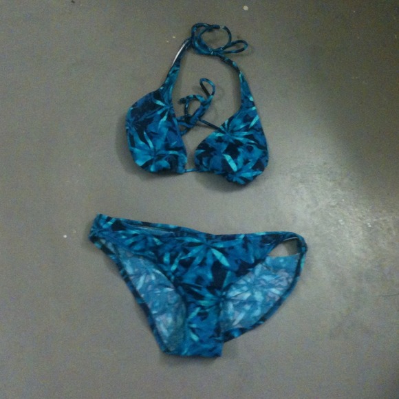 Teal Tropical-print bikini