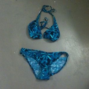 Teal Tropical-print bikini