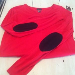Red Silk Cotton sweater with black elbow patches