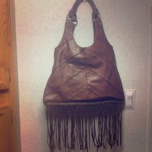 Brown Shoulder Fringe Purse