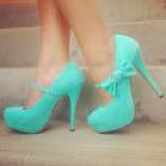 Teal heels with bow