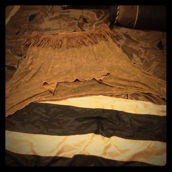 Hi lo fringe brown skirt