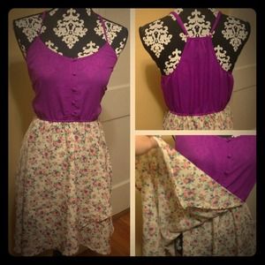Button front, racer back, wrap around hi lo dress