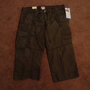 Dark Cargo Crop Pants, Lowest Rise, Relaxed Fit